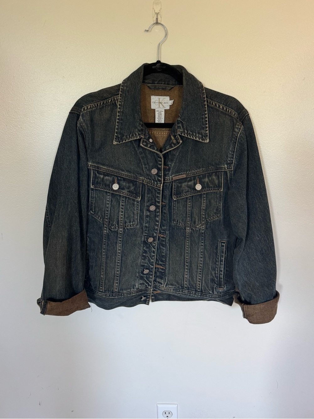 Calvin Klein Jeans Dark Washed Denim Jacket with Brown Lining